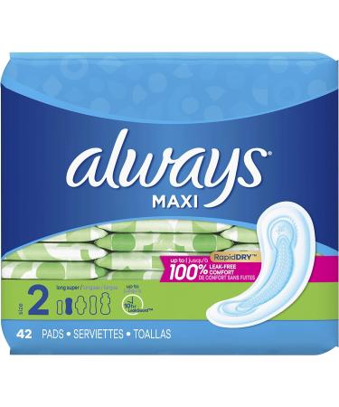 Always Maxi Size 2 Super Pads for Women Unscented - 168 Count (Pack of 4) - Buy Online on GoSupps.com