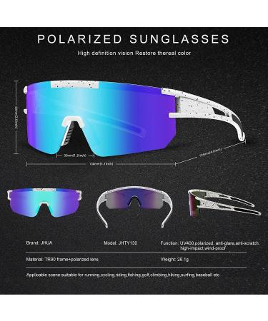Polarized Sports Sunglasses for Men Women - Jhua Cycling Glasses for Fishing Running Golf Baseball Driving - White&Blue Lens - Buy Online on GoSupps.com