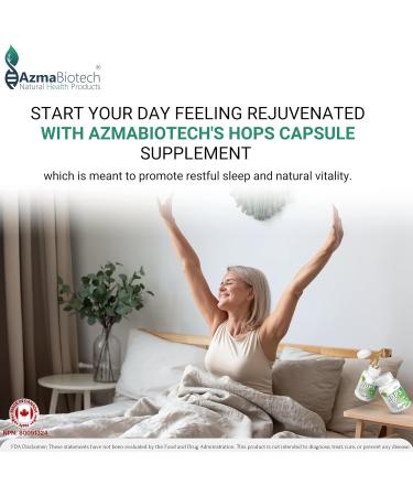 AzmaBiotech Hops Sleep Aid for Adults 1000mg 60 Vegan Capsules Natural Sleep Supplement to Promote Relaxation & Restful Sleep Non-GMO Gluten-Free 30-Day Supply Made in Canada - Buy Online on GoSupps.com