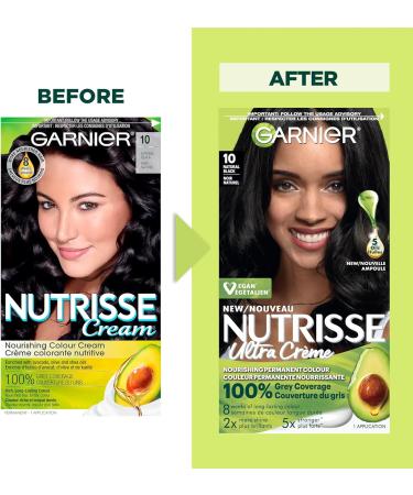 Garnier Nutrisse Ultra Cr me Permanent Hair Dye 100% Grey Coverage Vegan Formula Nourished Hair Long-Lasting Rich Colour 10 Natural Black 1 Application Packaging May Vary BLACK SHADES 10 Natural Black - Buy Online on GoSupps.com