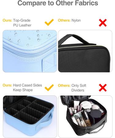 Luxtude Waterproof Leather Travel Makeup Train Case - Adjustable Dividers, Large Cosmetic Organizer for Women - Blue Medium - Buy Online on GoSupps.com