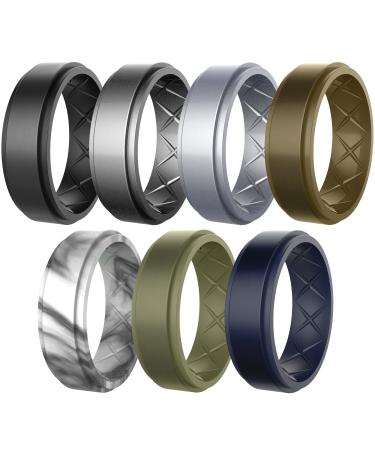 Zollen Breathable Mens Silicone Wedding Rings, Rubber Wedding Engagement Ring Bands for Men for Sports Workout B: black, metal dark grey, silver, bronze, marble, army green, dark blue 12(21.3mm)