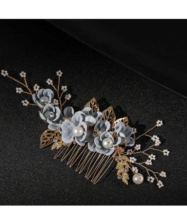 Rhinestone Wedding Hair Comb Set - Pearl Crystal Bride Accessories in Rose Gold - Grey - Set of 4 - Buy Online on GoSupps.com
