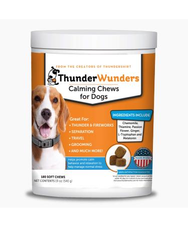 ThunderWunders Dog Calming Chews | Thiamine L-Tryptophan Melatonin and Ginger | Can Help Relieve Stress from Separation Storms Fireworks & Travel (180 Count) 19 Ounce (Pack of 1)