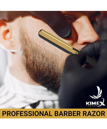 KIMEX LONDON Cut Throat Razor - Stainless Steel Straight Barber Shaving Razor with 24K Gold Swing Lock and Leather Cover - Buy Online on GoSupps.com