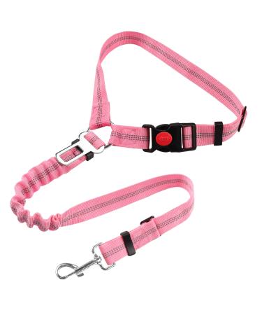 Safety crockery dog adjustable with elastic buffer 360 rotary carabiner nylon pet seating harness heavy duty car dishes for dogs (base type pink) base type pink