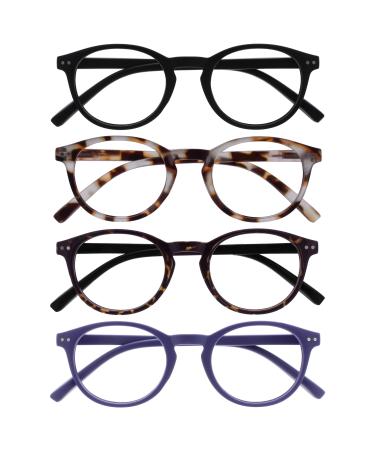 OPULIZE Zen Reading Glasses 4 Pack Cool Round Frame Spring Hinges Scratch Resistant Matte Black Light Brown Dark Brown Purple Mens Womens RRRR24-11T25 +2.00