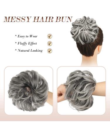 FESHFEN Large Gray Messy Hair Bun Scrunchies | Curly Synthetic Gray Hair Extensions for Women - Buy Online on GoSupps.com