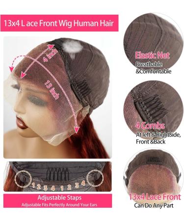 Reddish Brown #33 26 Inch HD Lace Front Body Wave Wig for Black Women | Brazilian Virgin Human Hair | Pre Plucked 180% Density | Glueless Frontal Wig with Baby Hair - Buy Online on GoSupps.com