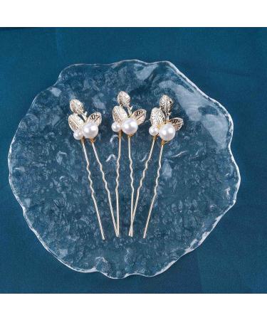 Inilbran Pearl Wedding Hairpins Vintage Pearl Leaf Hair Pins Clip Gold Pearl Hair Pin Barrette Leaf Pearl Bride Hairpiece Decorative Hair Accessories for Women and Girls Hair Headdress(Style A) - Buy Online on GoSupps.com