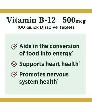 Nature's Bounty Vitamin B12 500mcg Tablets - Supports Energy & Nervous System Health - 100 Ct - Buy Online on GoSupps.com