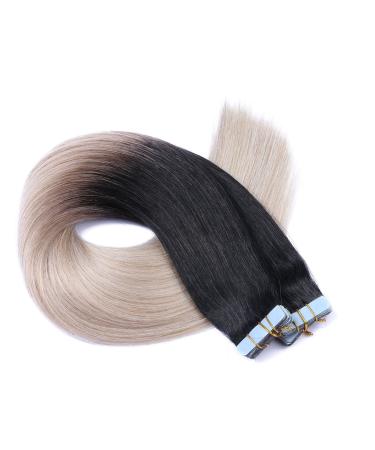 Shop 100% Remy Real Hair Tape In Extensions - #1B/Gray Ombre 40cm 30 Bricks - Premium Quality Tressen by Novon Hair Extensions - Buy Online on GoSupps.com