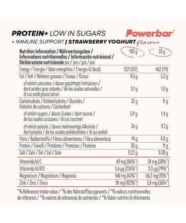 Powerbar Protein Plus Low Sugar + Immune Bar (16x35g) Strawberry Yogurt - Buy Online on GoSupps.com