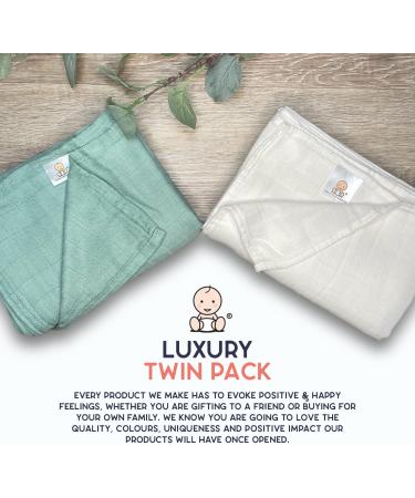 Little Giggles Co. 2-Pack Large Bamboo Muslin Cloths - 120x120cm - Baby Receiving Blankets in White & Turquoise - Newborn Swaddle Wrap & Essentials - Buy Online on GoSupps.com
