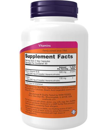 Now Foods Flush-Free Niacin 250 mg - 180 Veg Capsules for Heart Health | Buy Online - Buy Online on GoSupps.com