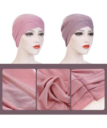 SING F LTD 2PCS Turban Cap Bundle - Soft Elastic Fashion Headwear for Women, Ideal for Hair Loss, Curly & Long Hair - Pink Purple - Buy Online on GoSupps.com