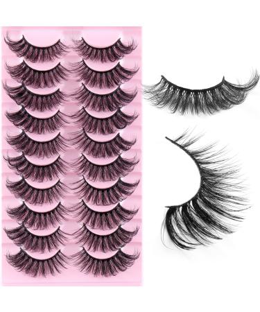 False Eyelashes Cat Eye Lashes Natural Fluffy Wispy Russian Strip Lashes 8D Faux Mink Volume Fox Eye Lashes Handmade Thick Soft Long Dramatic Fake Eyelashes 10 Pairs (HLY06)