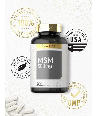 MSM Supplement 500mg - 200 Capsules | Non-GMO & Gluten Free | Methylsulfonylmethane by Carlyle - Buy Online on GoSupps.com