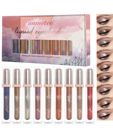 immetee Liquid Eyeshadow  9 Colors Glitter Eyeshadow Liquid Set  Shimmer Eye Shadow Liquid Long Lasting Waterproof  High Pigmented Eyeliner Liquid Metallic Eye Shadow Stick Set.(9 Colors Set) Multi-color Set