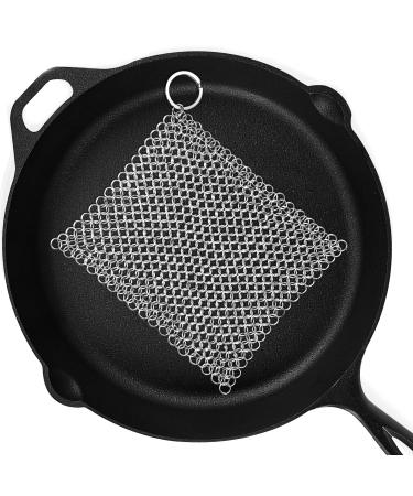 Chain Mail Cast Iron Scrubber, 7"x7" Cast Iron Cleaner Scrubber 316L Chainmail Scrubber for Cast Iron Pan Pot, Metal Scrubber for Skillet, Wok Griddle, BBQ Grills, Steel Wool Scrub Chain Scrubbing 7"*7" (Square)