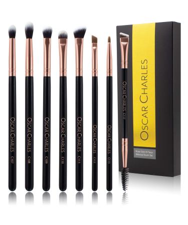 Oscar Charles 8-Piece Professional Eye Makeup Brush Set with Soft Blending Brushes Eyeshadow Brushes and Eyebrow Brushes - Rose Gold