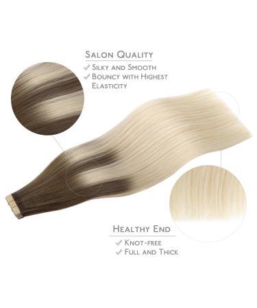 20PCs 40cm Real Hair Tape Extensions - Sand Brown to Platinum Blonde | Remy Invisible Skin Weft Silky Straight Hair Extensions - Buy Online on GoSupps.com