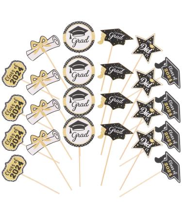 Luxshiny 2024 Graduation Cupcake Toppers 24pcs Class of 2024 Grad Cap Diploma Food Appetizer Picks Graduation Party Cake Dessert Decor for 2024 Graduation Party