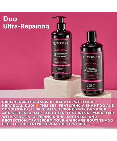 Kerargan Ultra Repairing Keratin Shampoo & Conditioner Duo - Strengthen & Smooth Damaged Hair - Sulfate-Free Non-GMO Silicone-Free - 2x16.9 Fl oz - Buy Online on GoSupps.com