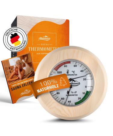 ALPENHAUCH Sauna Thermometer Hygrometer Wood 2in1 Function - Particularly precise sauna thermometer with tempered glass - Automatic calibration - Elegant sauna accessories - Hygrometer Thermometer Sauna - Buy Online on GoSupps.com
