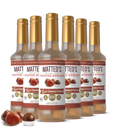 Matteo's Barista Style Sugar-Free Coffee Syrup Chestnut Praline Flavor Zero Calories and Sugar Keto Friendly Ideal for Lattes Cappuccinos Espresso Americano Indulgent Taste 25.4 Oz 6-Pack 750 ml (Pack of 6)