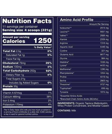 Naked Mass 8lb Natural Weight Gainer - GMO-Free, Gluten-Free, No Artificial Ingredients - 1250 Calories Per Serving - Buy Online on GoSupps.com