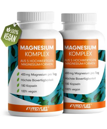 Magnesium complex capsules 360x with 400 mg of elementary magnesium per day 5 high-quality shapes: magnesium oxide citrate bisglycinate malate & ascorbat optimal bioavailability 6 month supply 2x 180 capsules - Buy Online on GoSupps.com