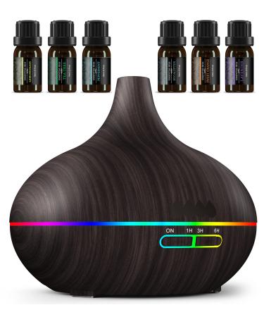 Oil Diffuser 500ml Aromatherapy Diffuser with 6x10ml Included 7x2 Colorful LED Night Light 23dB Quiet BPA-Free Essential Oil Diffusers for Home 16H Lasting 4 Timers Auto Off Black