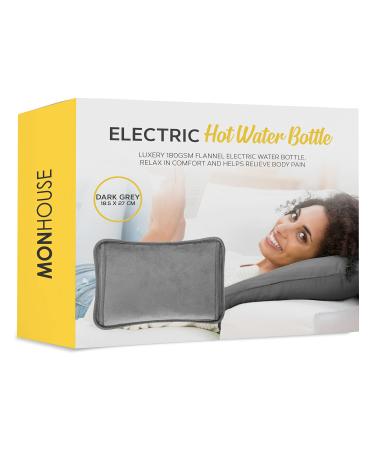 MONHOUSE Rechargeable Electric Hot Water Bottle Grey - Bed Hand Warmer Massaging Heat Pad Cozy - Soft & Cosy Heated Water Bag Warm & Soft to Touch Waist Belt - No Refill 27 x 18 cm Dark Grey