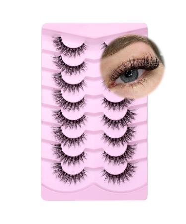 False Eyelashes Natural Look Clear Band Lashes Wispy Lashes Cat Eye Lashes 3D Fluffy Lashes Natural Fake Eye Lashes Pack by GVEFETIEE 8 Pairs A- Wispy