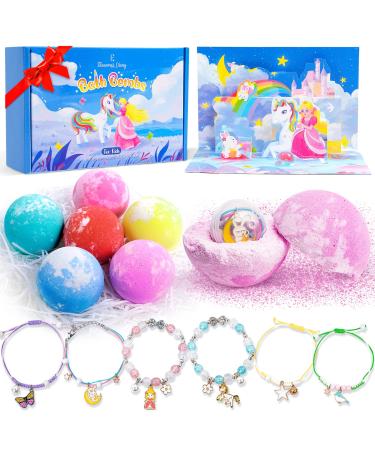 Kids Bath Bomb with Surprise Bracelets Inside Eleanore's Diary 6pcs 6OZ Handmade Skin-Friendly Fizzy Funny Bath Bomb with Jewelry Toys  Bath Bombs Birthday Gifts for Kids Girls 6 7 8 9 10 Years