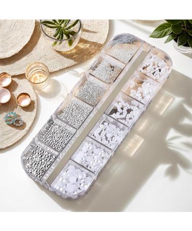 Rhinestones for Nails Nail Art Rhinestones White Pearls for Nails Semicircular Pearl Balls Nail Glitter Stainless Steel Beads Beads Sequins Acrylic Nail Decorations 1 Box/12 Grid - Buy Online on GoSupps.com
