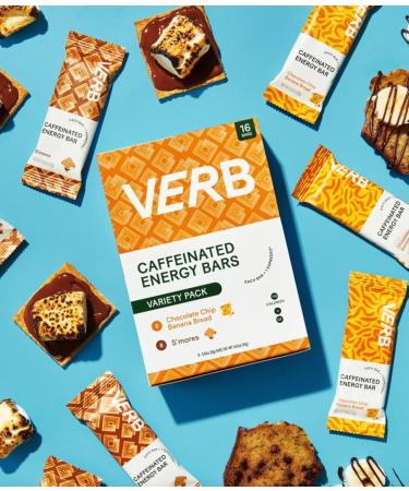 Verb Energy - Variety Pack Caffeinated Snack Bars - 110-Calorie Low Sugar Energy Bar - Nutrition Bars - Vegan Snacks - Gluten Free Breakfast Bars with Organic Green Tea 26g (Pack of 16) Variety Pack -16pk 16 Count (Pack of 1) - Buy Online on GoSupps.com