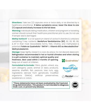 Pure Therapro Rx Methylated B Vitamins for Men and Women Made in USA 2 Month Supply | Active Methyl B Complex Vitamins Including Methyl B12 Methylfolate Benfotiamine Choline Niacin TMG & More - Buy Online on GoSupps.com