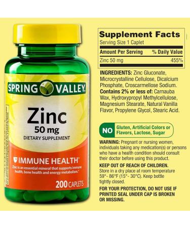 Zinc 50mg Supplement for Adults (Zinc Gluconate) - 200 Caplets | 6 Months Supply + Vitamin Pouch & Supplement Guide - Buy Online on GoSupps.com