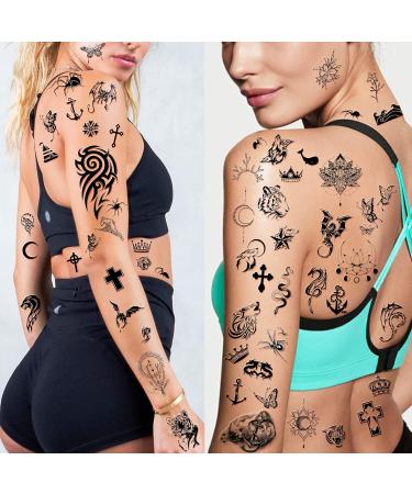 Metuu Temporary Tattoos 60 Sheets Black Tiny Tattoos Stickers for Man or Woman Waterproof Non-toxic Removable Fake Tattoos for Body Hand Shoulder Face Leg Feet Neck and Finger Light Black - Buy Online on GoSupps.com
