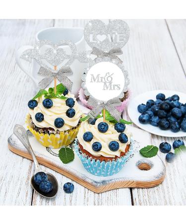Blopee Wedding Cupcake Topper Silver Wedding Cake Toppers Bride and Groom Funny Round Mr & Mrs Cupcake Toppers and Heart Cupcake toppers 12 PCS Elegant Wedding Toppers for Cake Decorations Silver MR&MRS2 - Buy Online on GoSupps.com