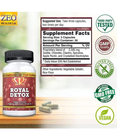 Royal Detox Capsules with Spirulina, Chlorella, Cilantro, Zeolite & Apple Pectin - 90ct | Supports Energy, Colon Health & Immune Defense - Buy Online on GoSupps.com