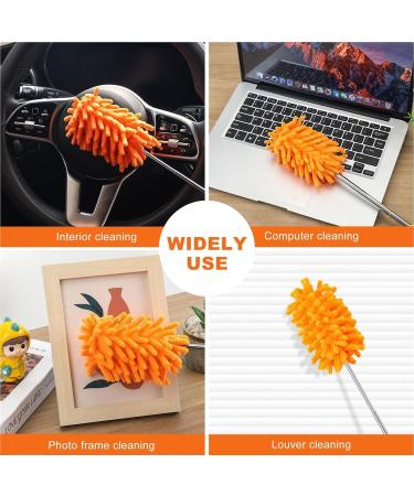 FCSHFC Chenille Feather Duster Anti-Static Dusters for Cleaning Extendable Bendable Washable Mini Dusters for Car Computer Fan Furniture(Orange) - Buy Online on GoSupps.com