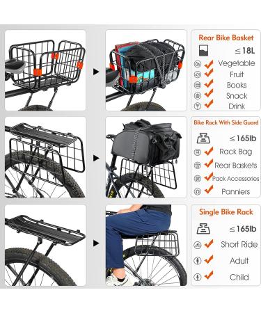 Versatile Bike Rear Rack with Basket | 165lb Load Capacity | Quick Mount & Adjustable | Includes Free Bungee Cord, Tools & Waterproof Cover - Buy Online on GoSupps.com