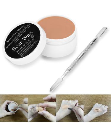 Wismee Scar Wax(1.6 Oz) Special Effects Makeup Kit Modeling Putty Wax Set with Spatula Tool Cosmetics Mixer Professional Movies Halloween Stage Fake Scar Wound Skin Wax Suitable for Darker Skin Tones Dark skin tone
