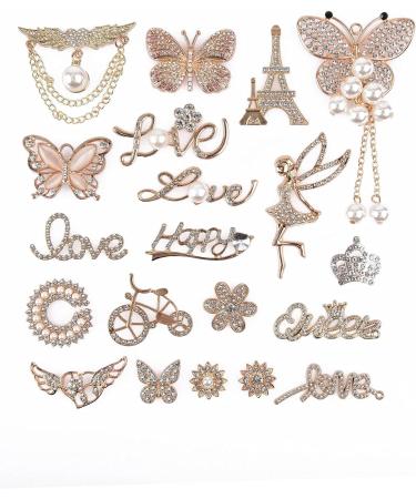 Bling Shoe Charms Set - Enamel Diamond Decorations with Chains for Girls and Women | Gold Finish - 22pcs - Buy Online on GoSupps.com