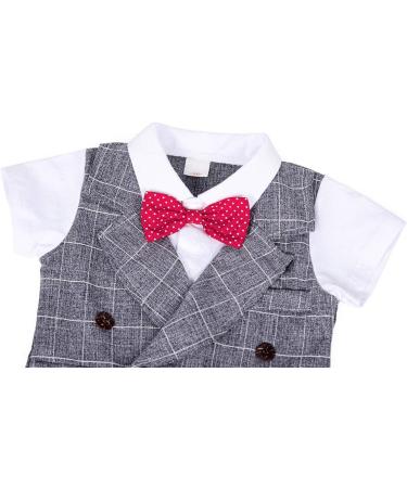 AmzBarley Baby Boys Gentlemans Outfit Suit | Long/Short Sleeve Shirt Pants Vest Bowtie Romper | Grey 6-12 Months - Buy Online on GoSupps.com
