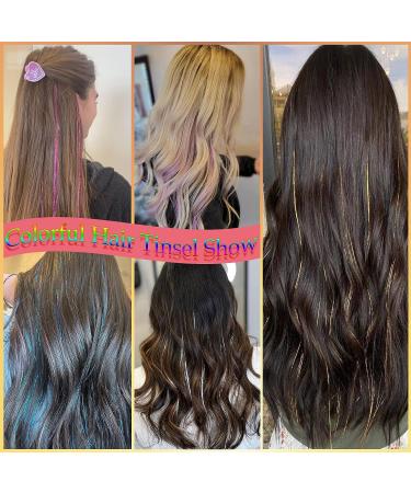 Pink Silver Hair Tinsel Kit - Glitter Hair Extensions for Women, Girls & Kids (48 Inch, 3000 Sparkling Strands) - Heat Resistant Fairy Tinsel Accessories with Tools in 2 Colors - Buy Online on GoSupps.com