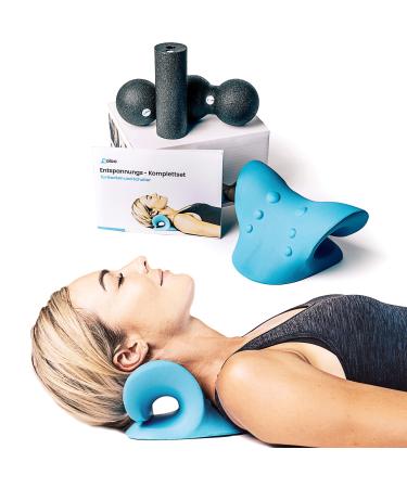 Coloo neck massage set - relaxation for neck shoulder |Naked pillow/neck stretcher and trigger point massage for neck pain |Headache |Shoulder pain |Back pain cyan - black